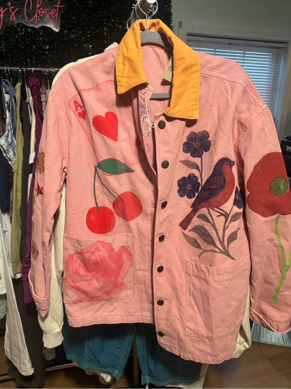 Free People Pink Embroidered Cherry & Floral Utility Jacket - Picture 3 of 3